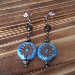 Czech Glass Sun Beads Drop Earrings